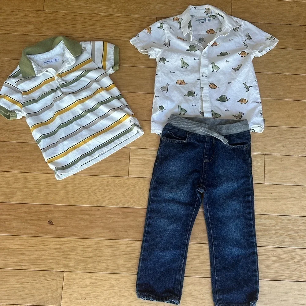 Mayoral Button Down Shirt and Polo Short Sleeve with Children’s Place Jeans 2T - Picture 1 of 9